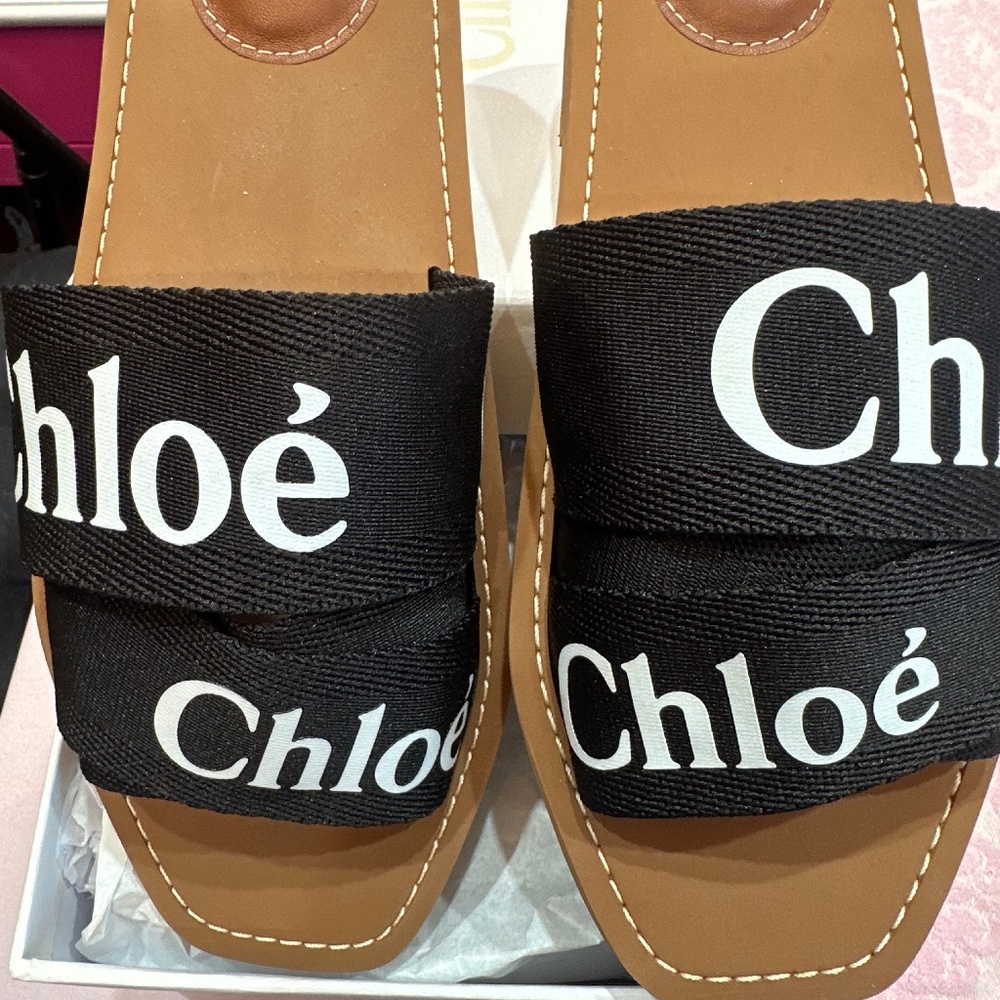Chloe Woody Logo Slide Sandal
